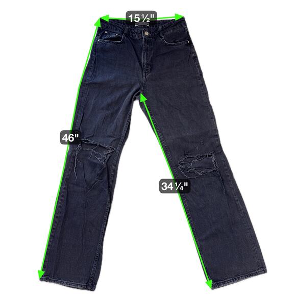 Zara Women's Black Relaxed Fit High Rise Wide Legs Distressed Ripped Knees Sz 8 - Picture 8 of 8